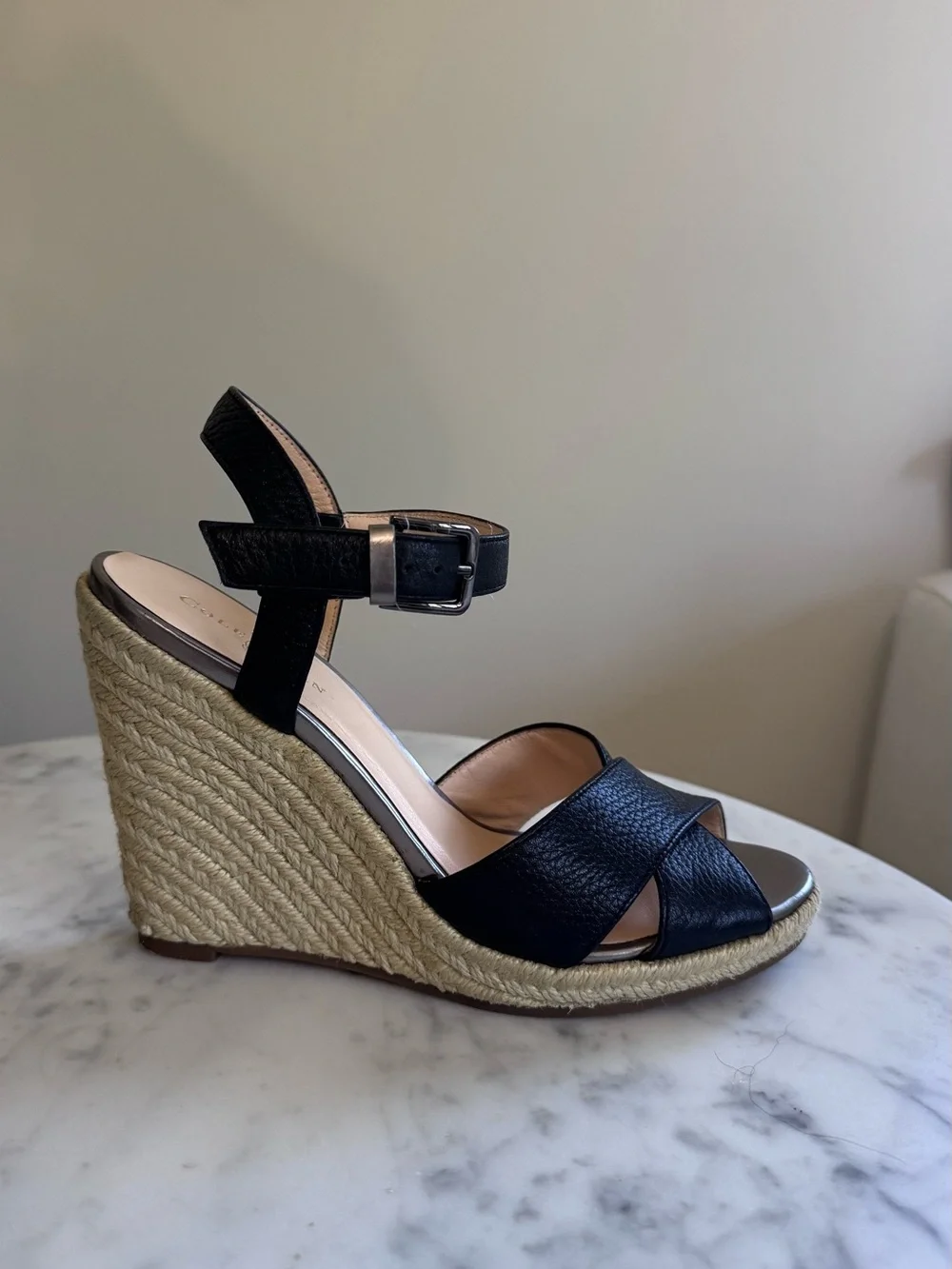 Cole Haan Hart Black Leather Espadrille Wedge Sandals - Women’s Size 5